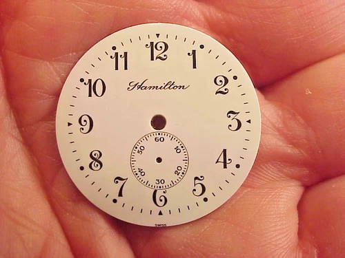 NOS Vintage Hamilton Pocket Watch Dial @ 1.11 inch  28.3mm Dia.   2 Feet  Enamel