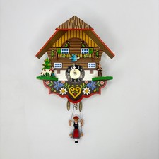 Vtg ENGSTLER Battery Operated Mini Cuckoo Clock Moving Bird & Girl Germany Works