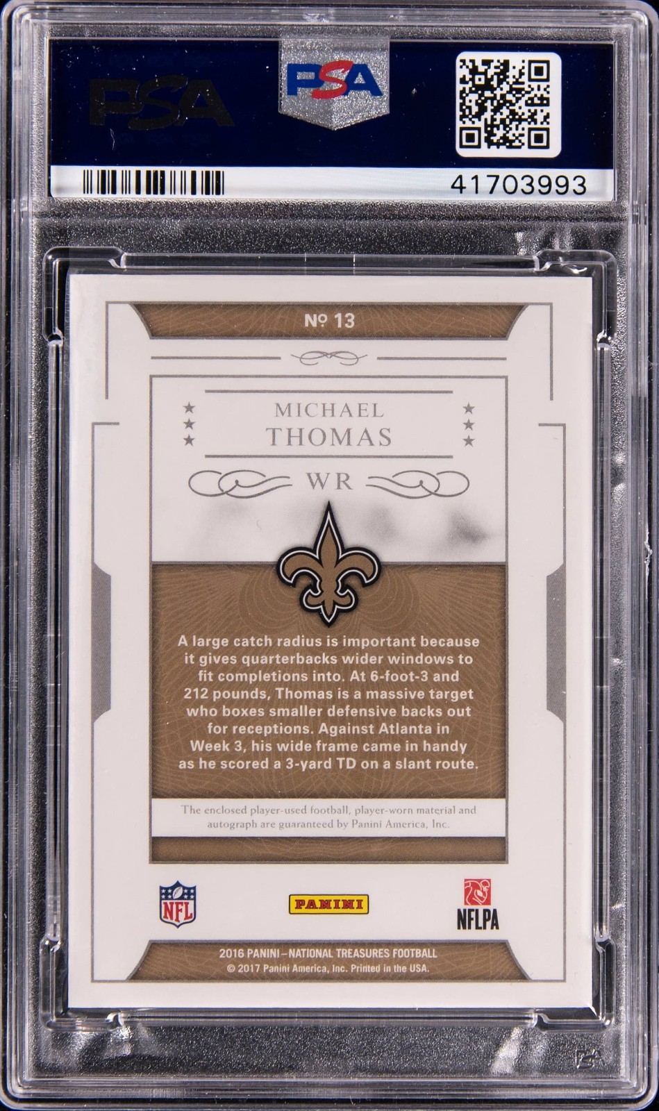2016 NAT'L TREASURE NFL MATERIAL MICHAEL THOMAS #13 AUTO'D /49 PSA 10 POP 1 view 2
