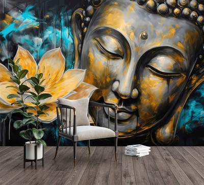 Buddha, bunte Vintage Öltapete Wandbild abnehmbar abwaschbar abziehen & kleben
