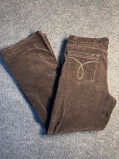 Calvin Klein Corduroy Flare Pants Women's 12 Brown Flat Front Contrast Stitch