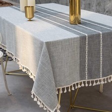 Tablecloth, Embroidered Waterproof Table Cloth Cotton Linen Wrinkle Free Anti...