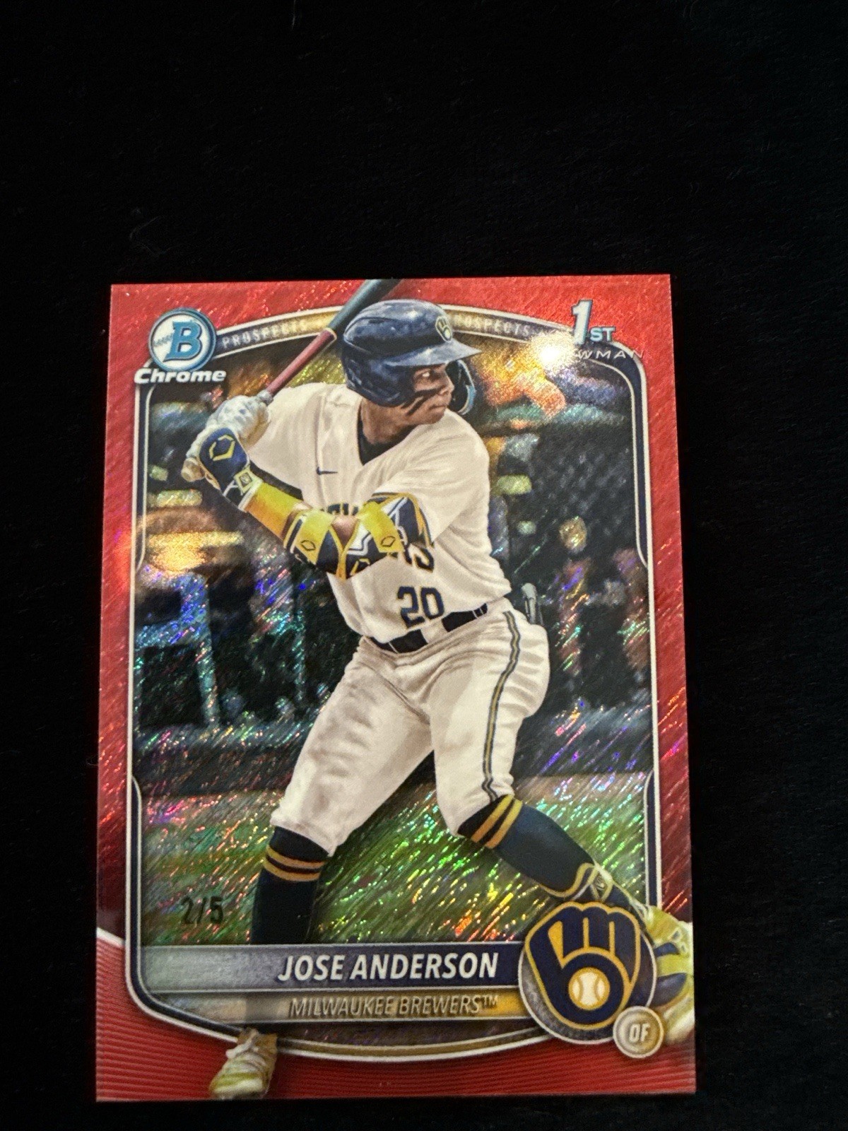2025 Bowman Chrome Jose Anderson RED Refractor 2/5 SP Brewers 1st Bowman BCP-193