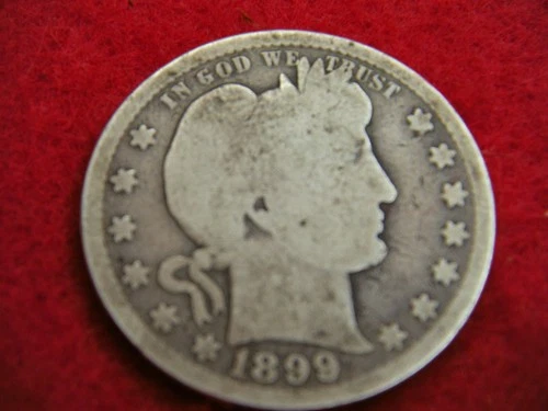 1899-P Barber Silver Quarter, Ungraded, Uncertified + Circulated Good Condition