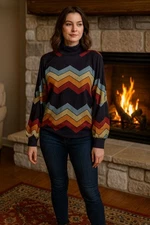 LouKeith Retro Top M Black Orange Blue Chevron Long Sleeve Boho Indie Aesthetic