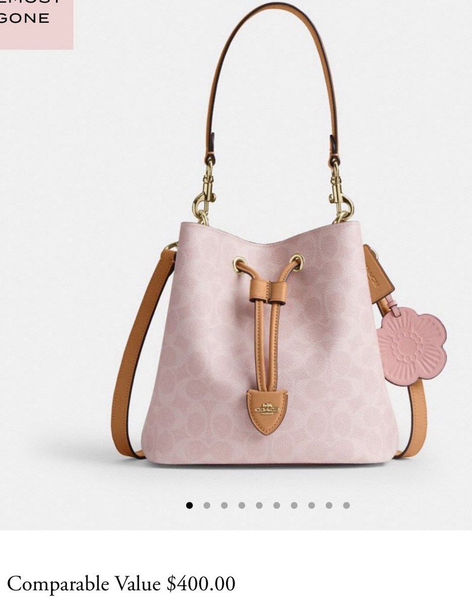 バッグ vintage coach pouch signature Flower New Coach Powder Pink Signature Bucket Bag Flower Charm Detachable