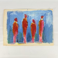 Original Abstract Figures Sheet Music O Sole Mio Colorful Painting Art 9"x12"