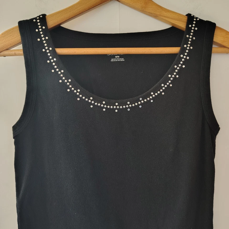 St Johns Bay Womens Ribbed Tank Sz L Y2K Rhinestone Bling Fitted Layering Goth - Image 2 of 4