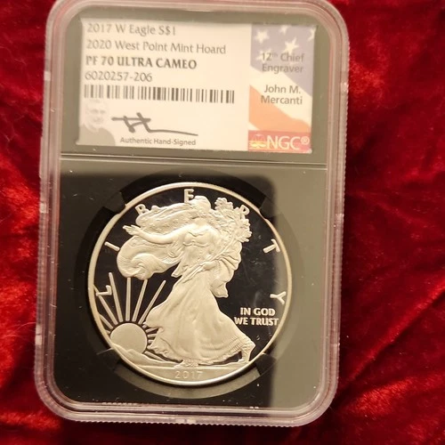 U.S. Mint American Eagle 2017 1 oz Silver Proof PF70 UC NGC Hoard Mercanti Sign