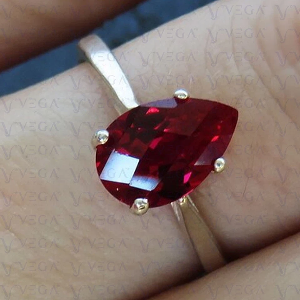 4.00 Carat Pear Cut Natural Ruby Solitaire Engagement Ring 18K White Gold Plated - Image 2 of 4