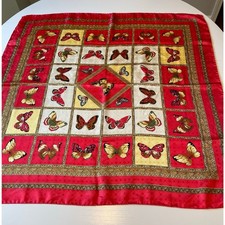 Italian Silk Scarf Colorful Butterfly Print Square 34 x 34 Red Yellow Vibrant