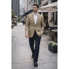 Ermenegildo Zegna Trofeo Wool Blazer Tan Plaid 46R Fits 42 44 2Btn