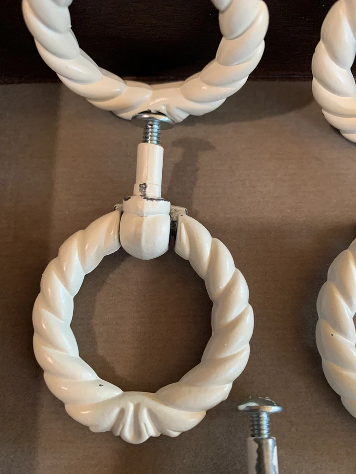 11 Vintage Antique Bronze Cabinet Furniture Drop Ring Drawer Pulls Twisted Rope - Image 4 of 4