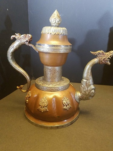 Vintage Copper, Brass & Silver teapot, vessel and 2 cups Dragon design. - Picture 4 of 12