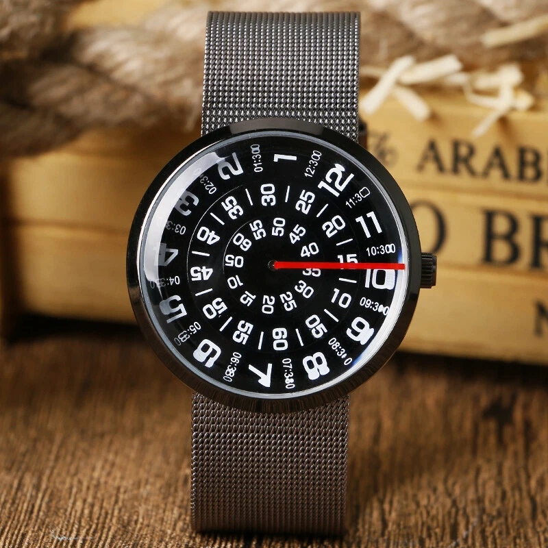 Reloj pulsera de cuarzo PAIDU único con esfera giratoria correa de acero inoxidable para hombre y mujer Foto 2 de 4
