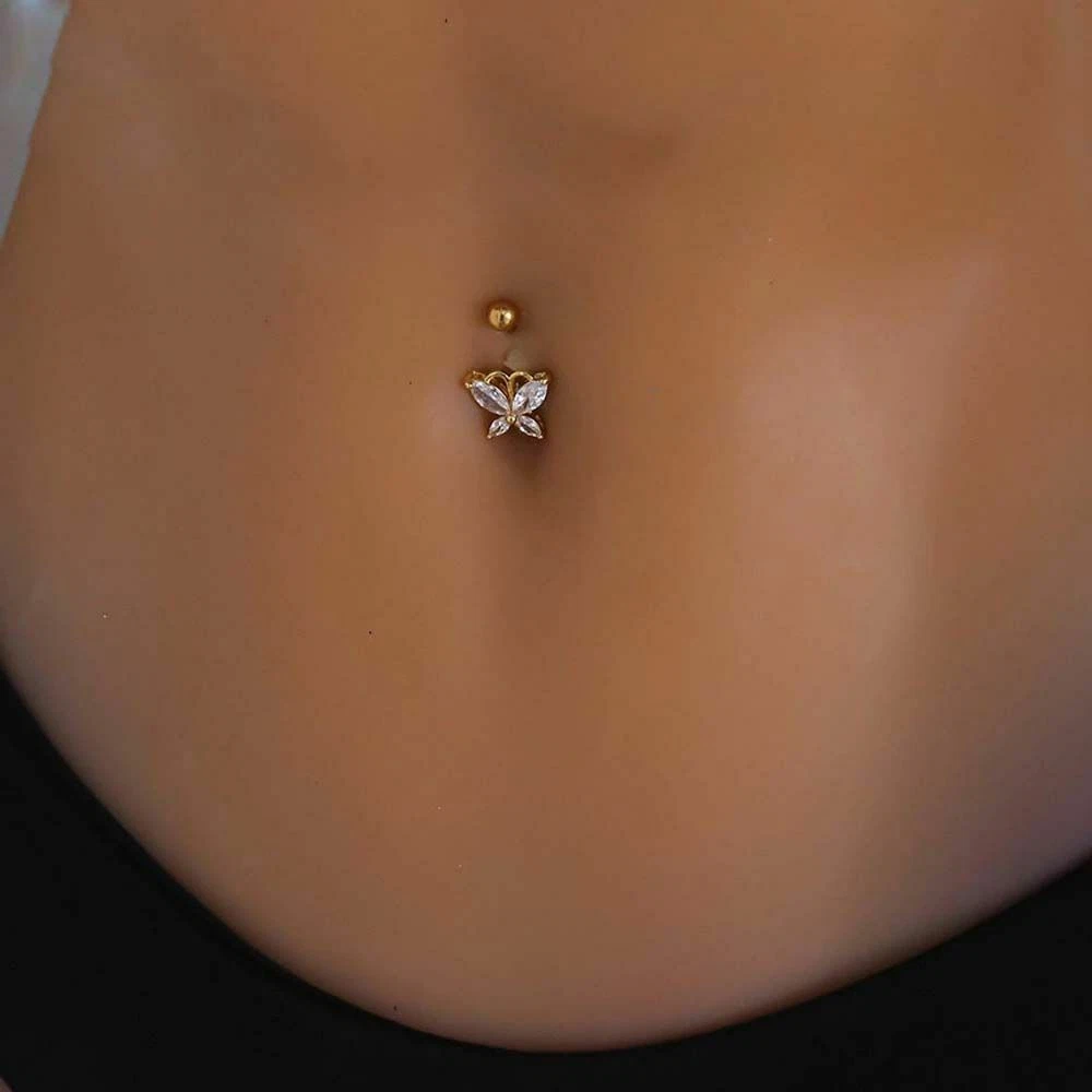 Letter Pendant Clip Belly Button Ring Inlaid Shiny Faux - Temu