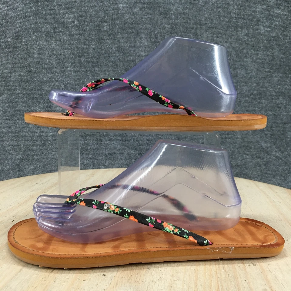 Sandalias Madlove para mujer 11 chanclas florales tanga planas multicolor imitación cuero Foto 2 de 4