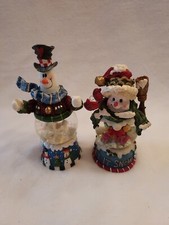 2 Joy Snowmen Couple With Glitter Belly Snow Globe Christmas decor