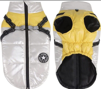 Large Dog Winter Padded Down Coat Jacket Silver/Yellow (New)
