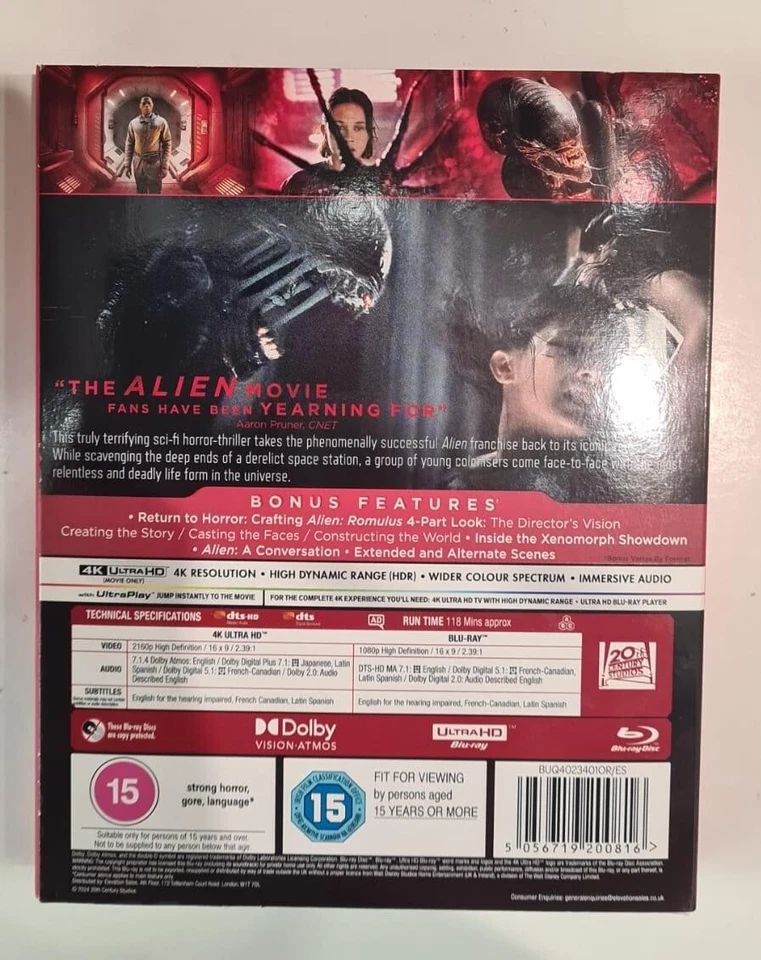 4K UHD BLU-RAY  ALIEN ROMULUS     BRANDNEW SEALED UK STOCK - Image 2 of 2