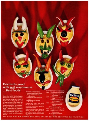 PRINT AD, 1968 Best Foods Real Mayonnaise 60's Devilish Deviled Egg Recipe Faces