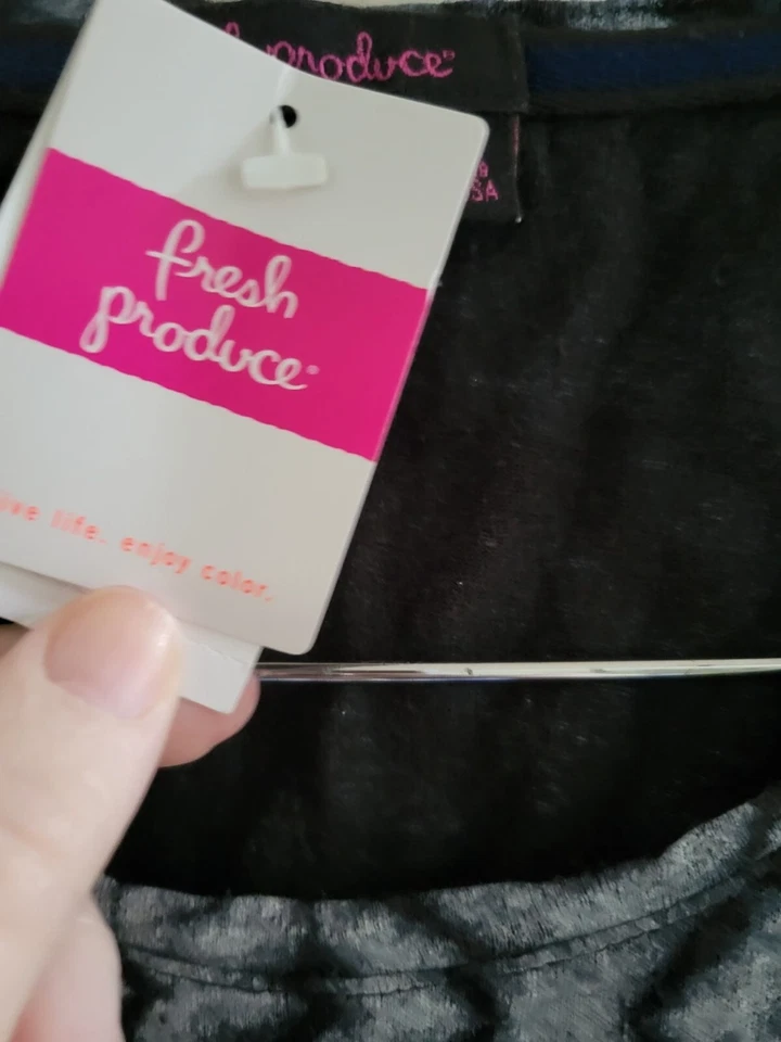 Fresh Produce Top Negro Estampado Tie Dye Talla XL Ajuste Como M Nuevo Manga Corta Cáñamo Foto 3 de 4