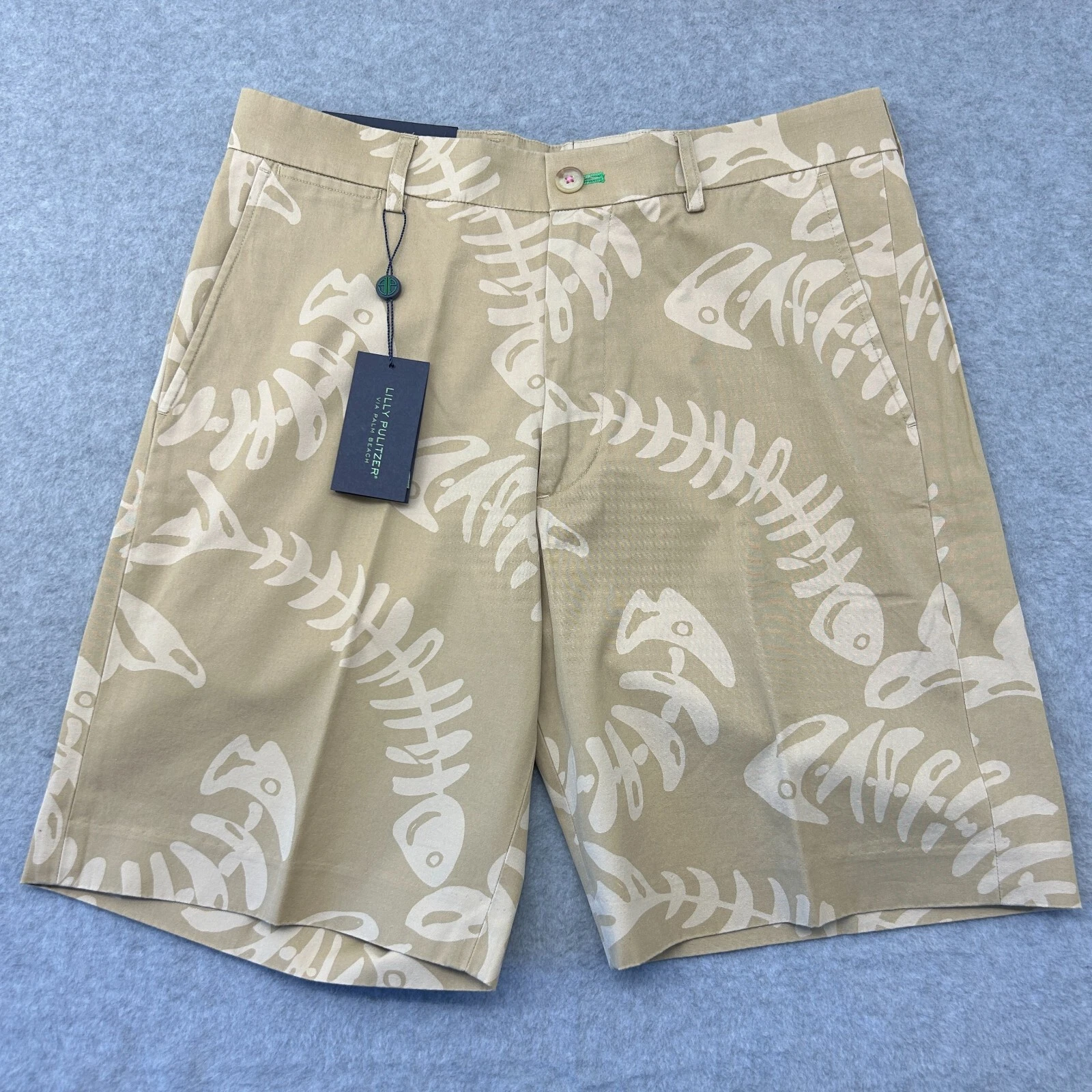 NWT Men's Lilly Pulitzer via Palm Beach Everglades Shorts Size 32 Bone Head Fish