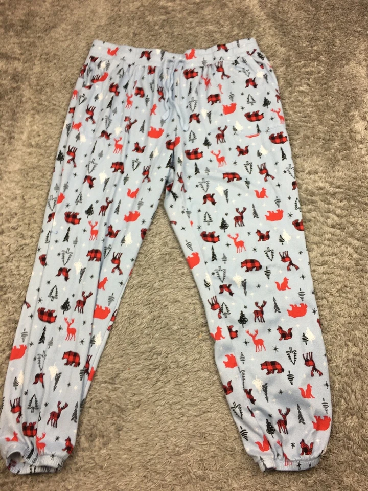 Pantalones de pijama Sonoma para mujer talla XL azul rojo patrón de árbol de oso Foto 3 de 4