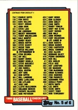 Checklist No. 5 Of 6 - 1992 Topps Baseball - #658 - No Marks / Clean