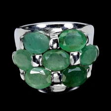 925 Sterling Silver Ring Oval Emerald 7x5mm Natural Gemstone Jewelry Size 8