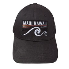 Maui Hawaii Aloha Snapback Trucker Hat Black OS Adjustable Mesh Back Blue 84