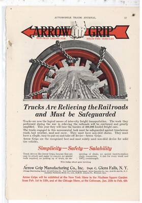 1919 Arrow Grip Mfg. Co. Ad: Tire Chains for Trucks - Glen Falls, New York