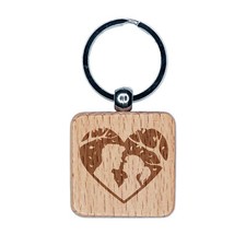 Valentine's Day Couple Kiss Heart Love Anniversary Engraved Wood Square Keychain