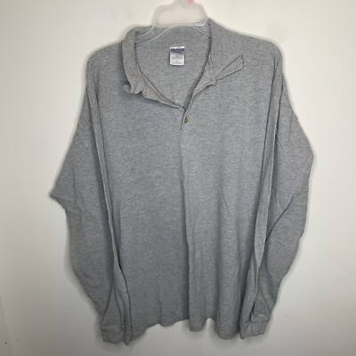 Gildan Mens XL Grey Long Sleeve Polo Shirt UK