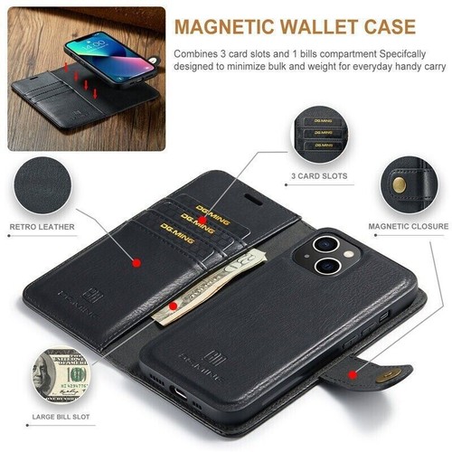 Leather Card Wallet Phone Case For iPhone 16 15 14 13 12 11 Pro Max XR XS 7 8 SE - Picture 22 of 61