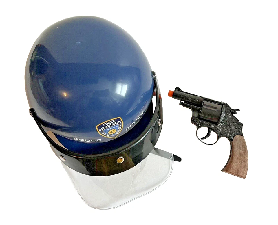 NEW 2-Pc Police Revolver Cap Gun & Riot Helmet Kids Costume Playset - Image 3 of 4