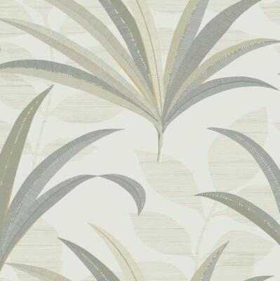 Wallpaper Designer El Morocco Palm Gray Taupe Beige on White 60 sq ft Bolt