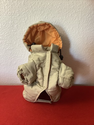MaxWear*Dog Puffer Coat w/Hood*Size XS*Khaki/Tan/Orange*Hook/Loop