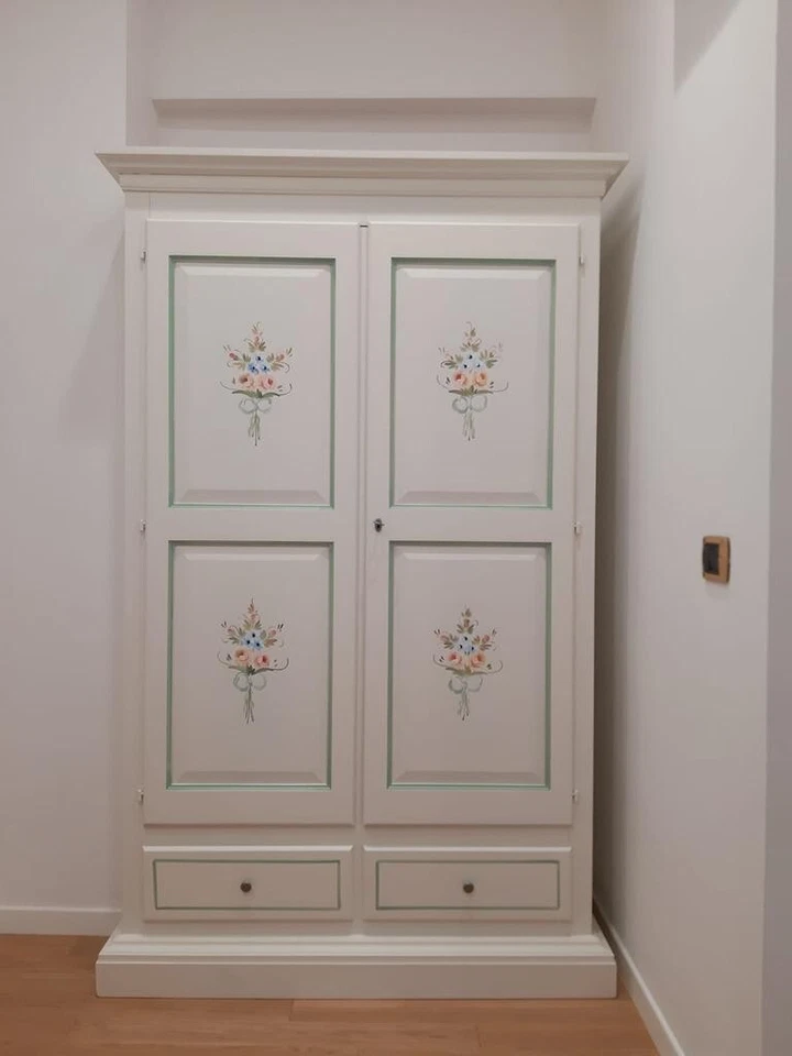Mueble blanco Shabby Chic con puertas batientes, 2 puertas, 2 cajones, dormitorio Foto 3 de 4