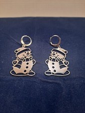 New Silvertone Snowmen Pierced Earrings 1.5 Inch Dangle Drop