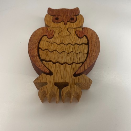 Handcrafted Carved Owl Puzzle 3D Wooden Folk Art Animal Toy Stain Bird Quality - Picture 4 of 7
