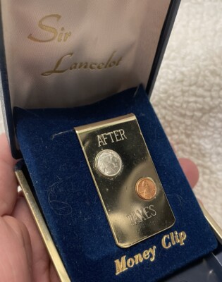 SIR LANCELOT Vintage New in Gift Box Gold Tone “After Taxes” Money