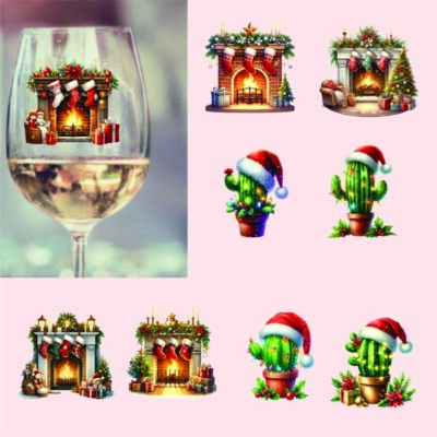 9x gemischte Weihnachtskaktus Pflanze-Kamin-Vinyl Aufkleber-Decal-Tumbler-Weinglas
