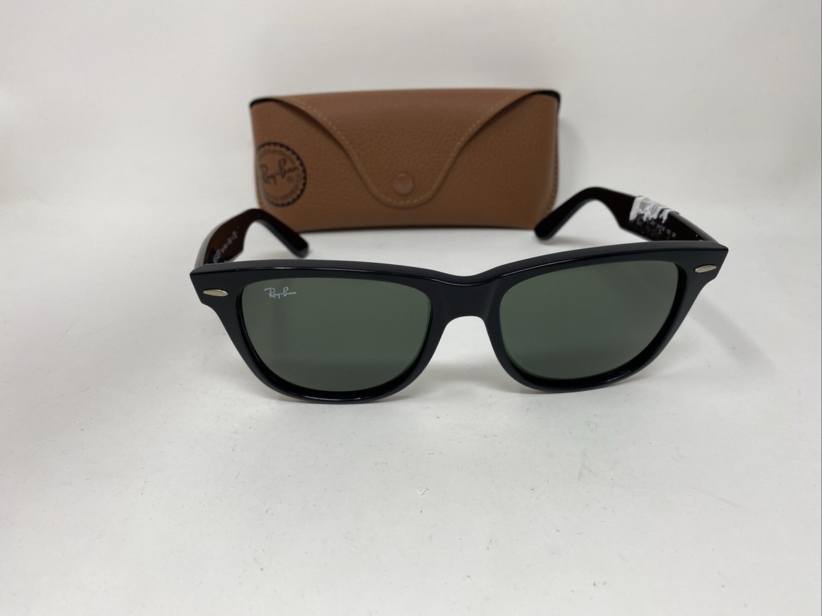 RAY BAN WAYFARER RB2140 901 54mm GLOSSY BLACK W/ GREEN G15 GLASS W