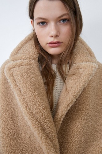 ZARA BEIGE FAUX SHEARLING LOOSE-FITTING LAPEL COLLAR COAT SIZE M - Picture 9 of 17