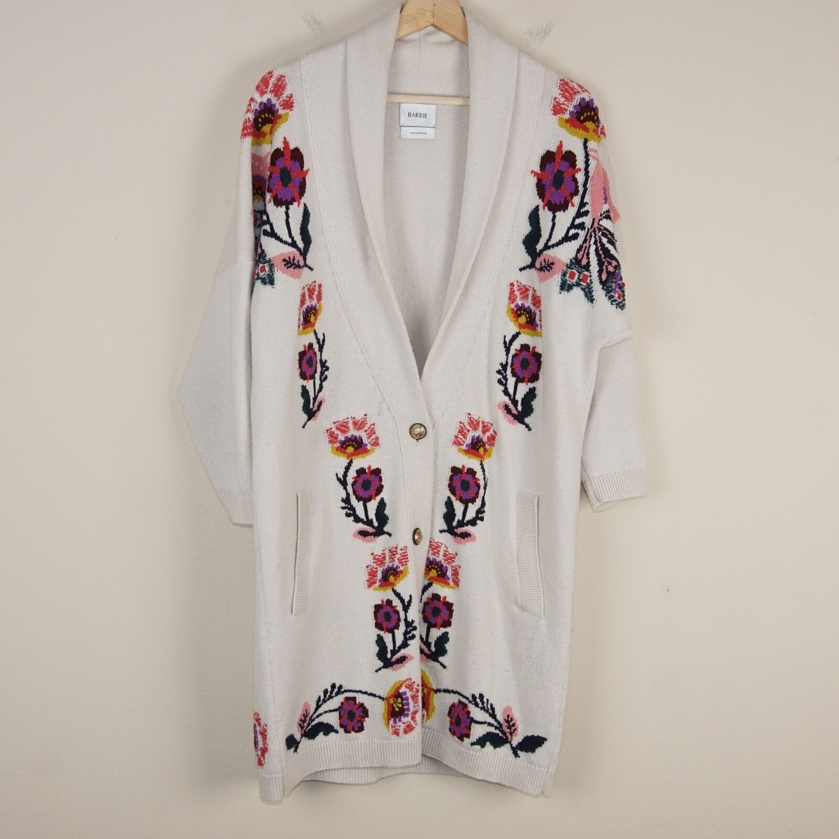 スコットランド製 ユーロ古着 barrie アンサンブルカシミア カーディガン Barrie Scotland 100% Cashmere Beige Floral Button Oversized