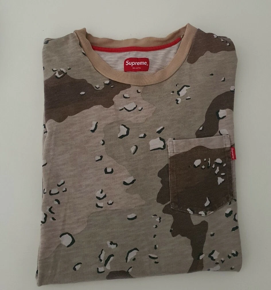 FW14 Supreme Poids Lourd Camouflage Désert Poche T Shirt L Large 2014 Vintage