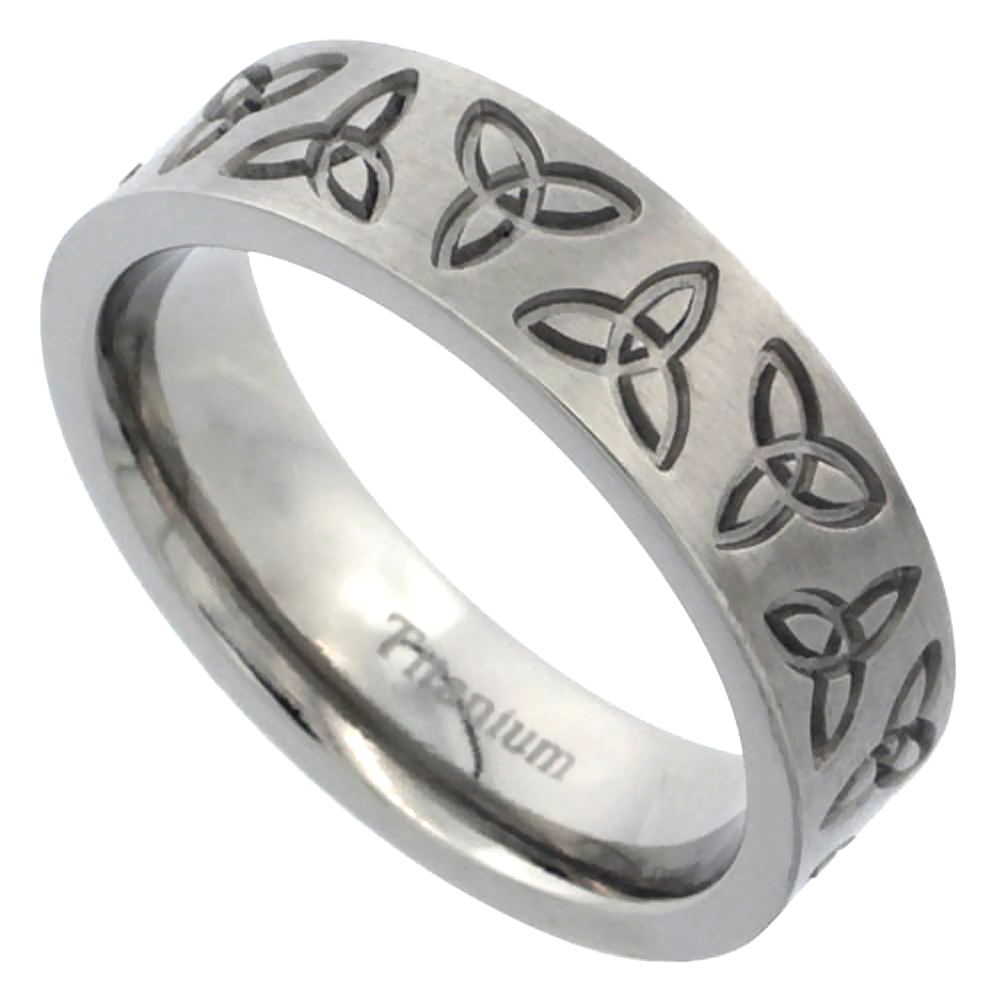 6mm Titanium Wedding Band Ring w/ Triquetra Celtic Trinity Symbols, Satin Finish-image