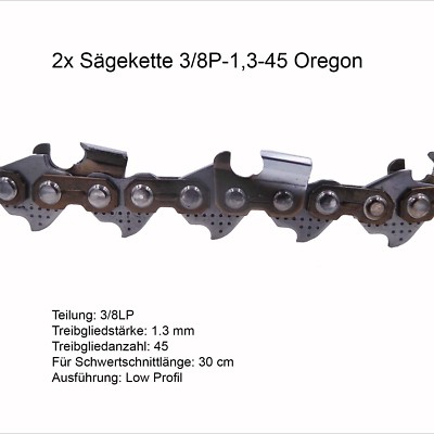 2 Stück Oregon Sägekette 3/8P 1.3 mm 45 TG Ersatzkette