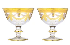 Set of 2 Interglass Italy Crystal Compote Serving Bowls 24K Clear Italian Glass